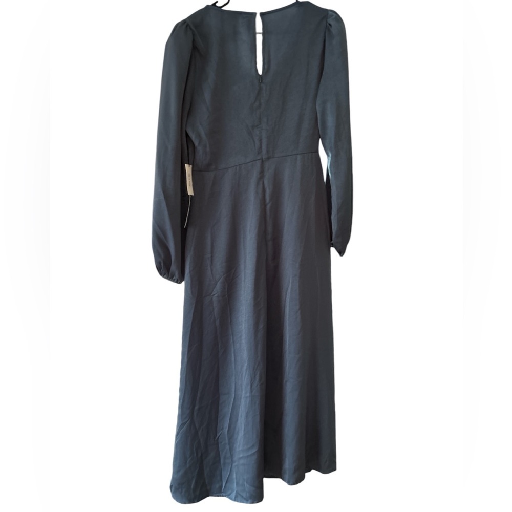 Mila Mae Blue Silky Long Sleeve Dress - Size Large - Picture 2 of 3